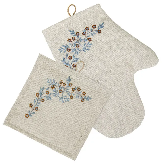 Набір Подарунковий К-428 з вишивкою Коричневі квіти прихватка та рукавичка ТМ Ярослав